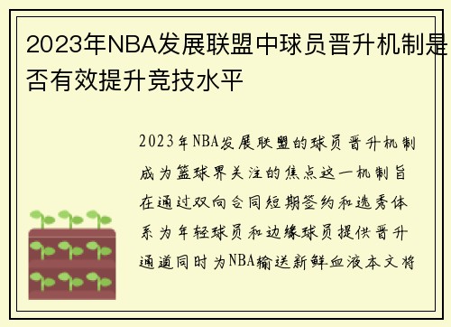 2023年NBA发展联盟中球员晋升机制是否有效提升竞技水平