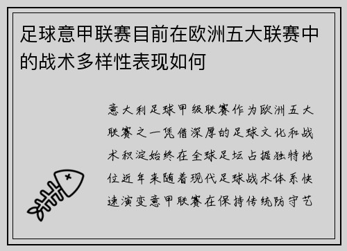 足球意甲联赛目前在欧洲五大联赛中的战术多样性表现如何